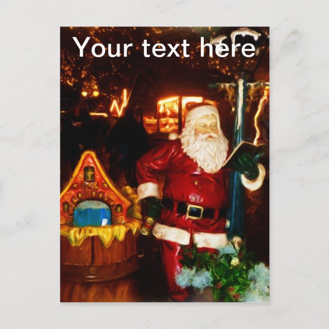 Carte Postale Huile - statue du Père Noël au marché de Noël (Devant)