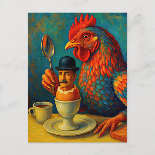 Carte Postale Humain dur à cuire - Jeu de poule au petit-déjeune