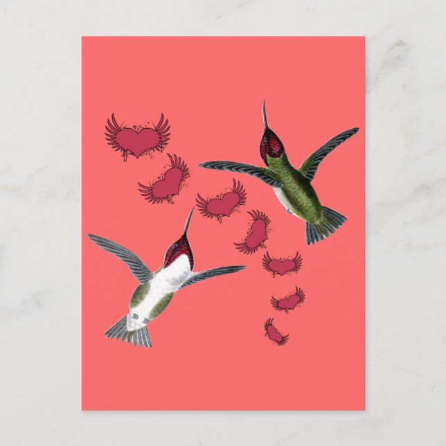 Carte Postale Humming Birds Whimsical Hearts with Wings (Devant)