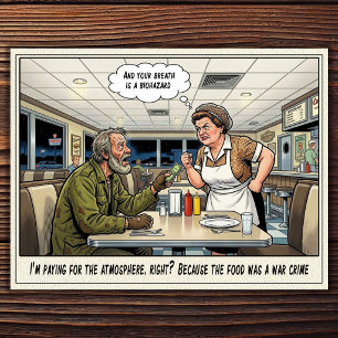Carte postale humoristique sur la vie de serveuse
