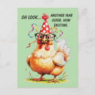 Carte Postale Humour d'anniversaire sarcastique avec poule de ju