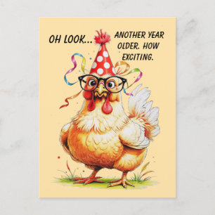 Carte Postale Humour d'anniversaire sarcastique avec poule de ju