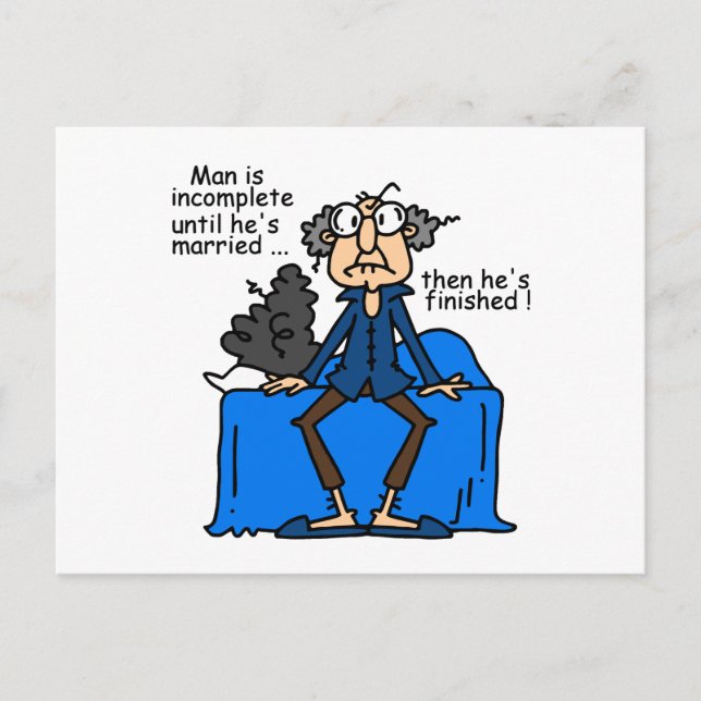 Carte Postale Humour de mariage incomplet et terminé (Devant)