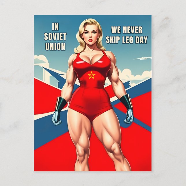 Carte Postale Humour de style rétro soviétique URSS Gym Muscle (Devant)