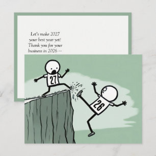 Carte Postale Humour en bonhomme allumette pour la nouvelle anné