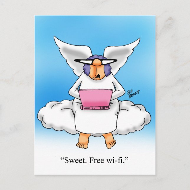 Carte Postale Humour paradisiaque Ange ordinateur cadeau de dess (Devant)