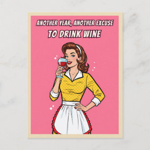 Carte Postale Humour Vin Rétro Vintage Rose Art Pop 