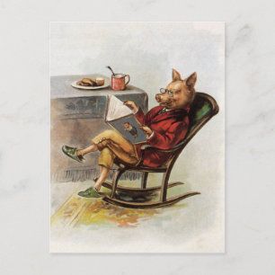 Carte Postale Humour Vintage, Cochon dans un Fauteuil à Bascule 