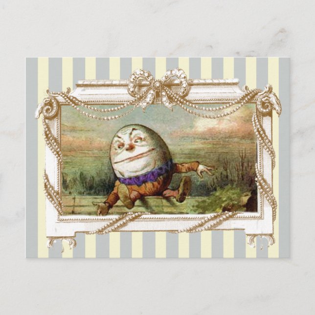 Carte Postale Humpty Dumpty sur bandes bleu et blanc (Devant)