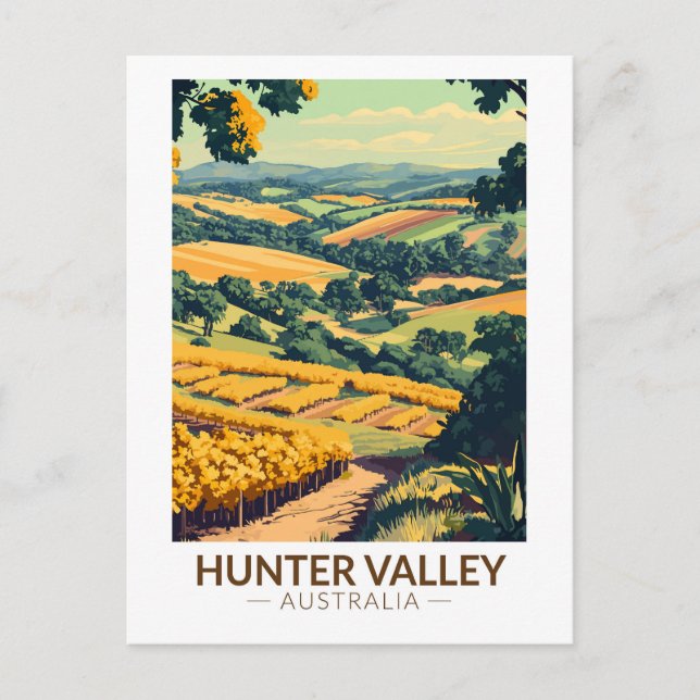 Carte Postale Hunter Valley Australie Illustration Travel Art (Devant)
