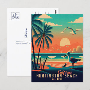 Carte Postale Huntington Beach California Sunset Souvenirs 1950