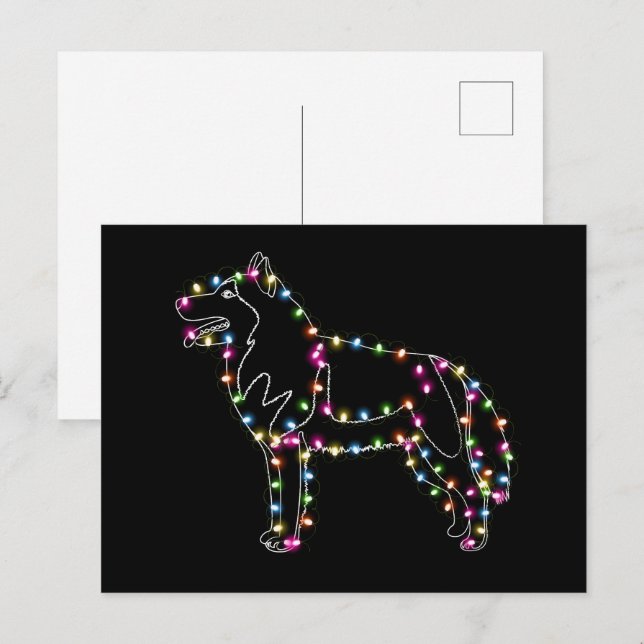 Carte Postale Husky Avec Noël Lumière Husky Lover Joyeux Noël (Devant / Derrière)