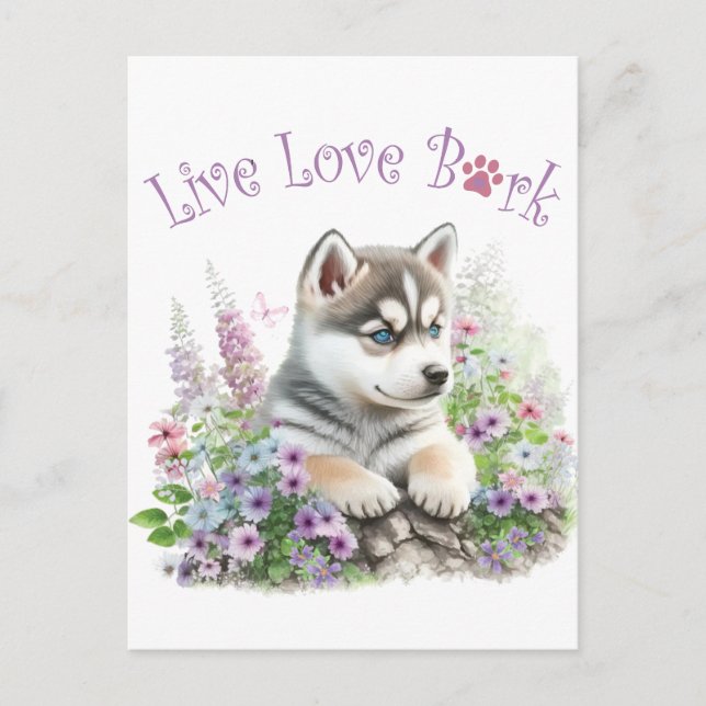 Carte Postale Husky Chig Maman Floral (Devant)