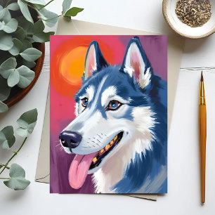 Carte Postale Husky de Sibérie Peinture de portrait de chien