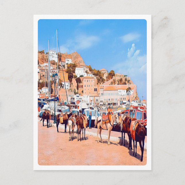 Carte Postale HYDRA - mulets au port (Devant)