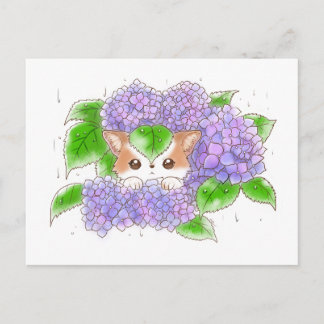 Carte Postale Hydrangea and Mochi Rainy Day  Postcard by Amy C