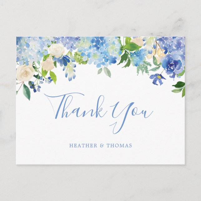 Carte Postale Hydrangea Blue Floral Mariage Merci (Devant)