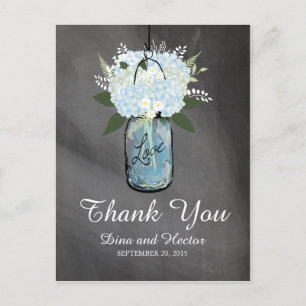 Carte Postale Hydrangea Blue Mason Jar Chalkboard MERCI