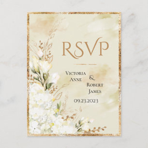 Carte Postale Hydrangea Elegant Blanc Or Floral Mariage RSVP