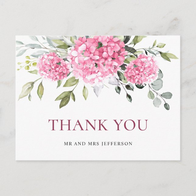 Carte Postale Hydrangea Eucalyptus Merci Élégant Rose Pâle (Devant)