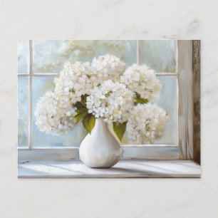 Carte Postale Hydrangée blanche, Cottage Core, Style Vintage