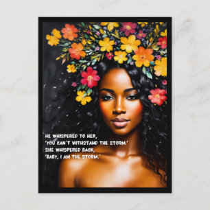 Carte Postale I Am the Storm Floral Watercolor Black Woman Art
