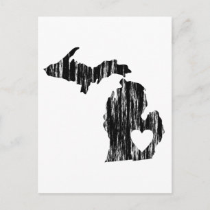 Carte Postale I Heart Michigan Grunge Worn Outline State Love