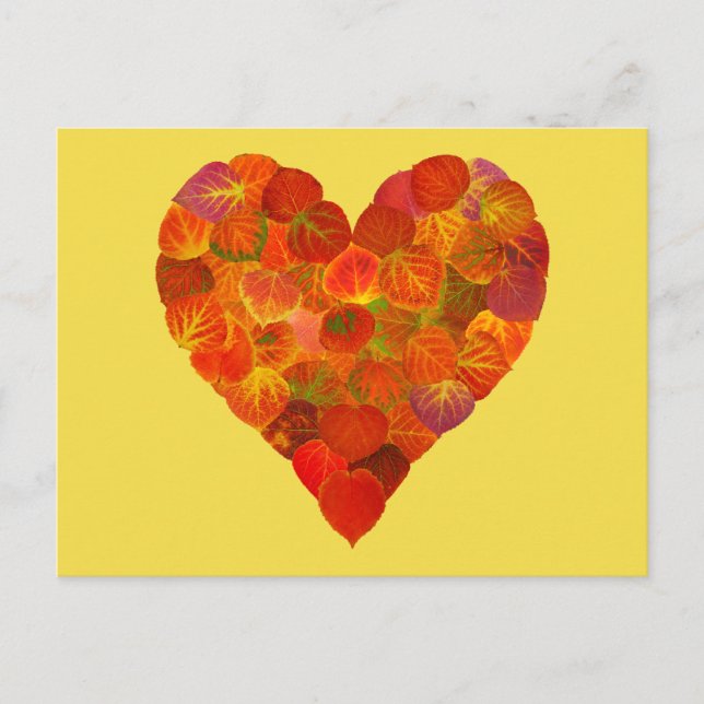 Carte Postale I Love Automne, subtil—Coeur feuille d'Aspen rouge (Devant)