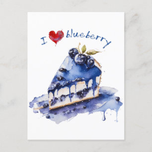 Carte Postale I Love Blueberry TShirt, Blueberry Cake Aquarelle