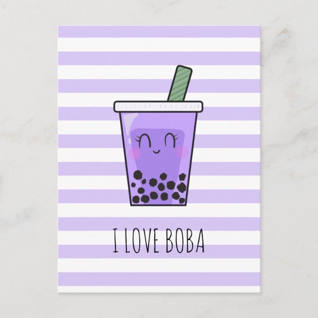 Carte Postale I Love Boba Kawaii Bubble Tea Taro Ube Purple (Devant)