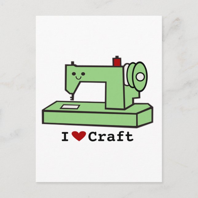 Carte Postale I Love Craft - Kawaii Machine à coudre (Devant)