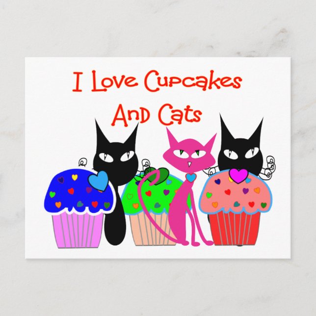 Carte Postale "I love cupcakes and cats"—Cadeaux aux amateurs de (Devant)