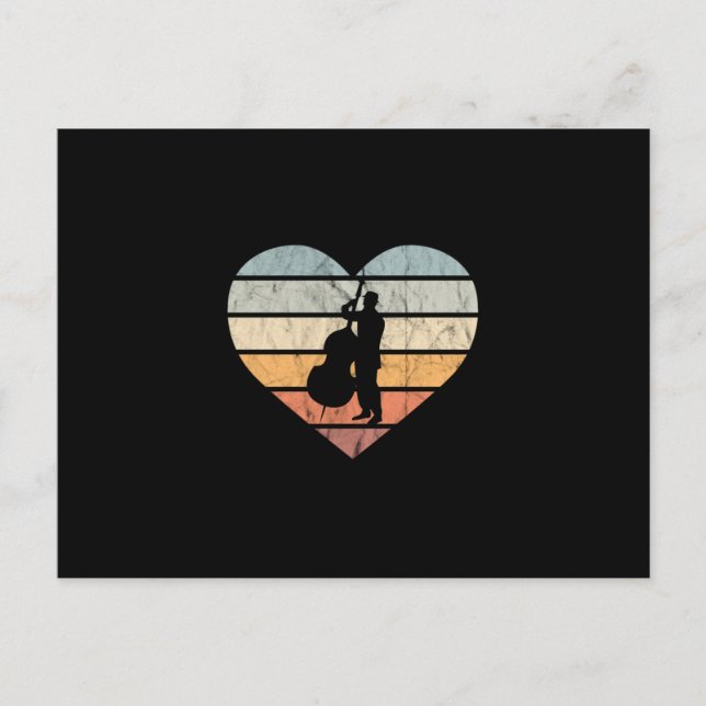 Carte Postale I Love Double Basse Coeur Rétro (Devant)