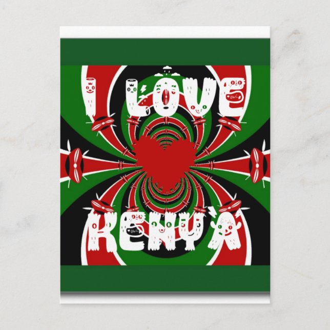 Carte Postale I Love Heart Kenya : Dynamic Flag Art (Devant)