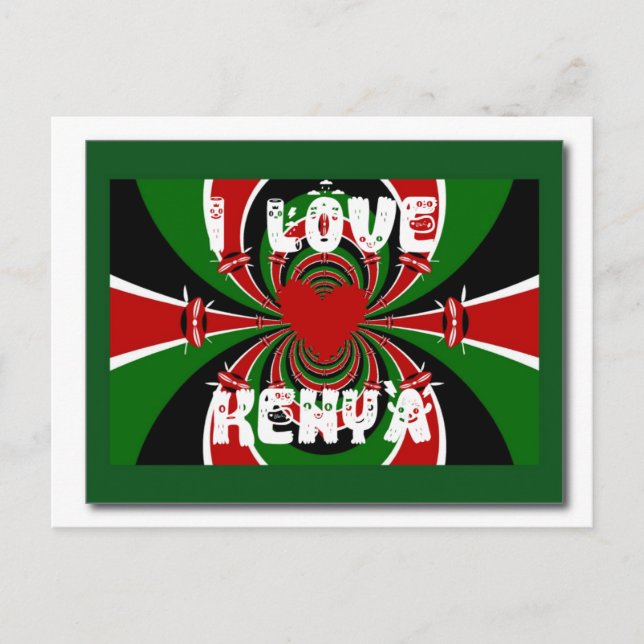 Carte Postale I Love Heart Kenya : Dynamic Flag Art (Devant)
