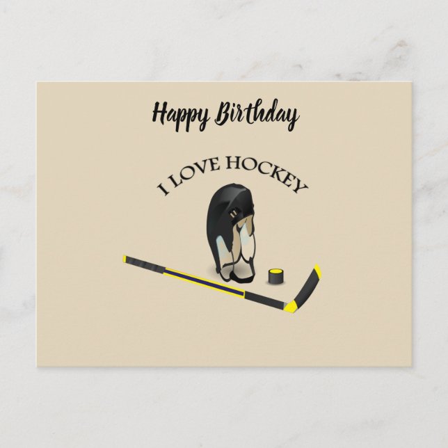 Carte Postale I Love hockey conception personnalisée avec bâton  (Devant)