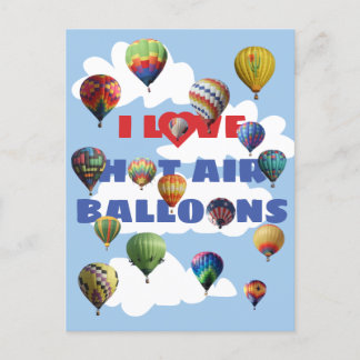 Carte Postale I Love Hot Air Ballons Nuages Ciel multicolores