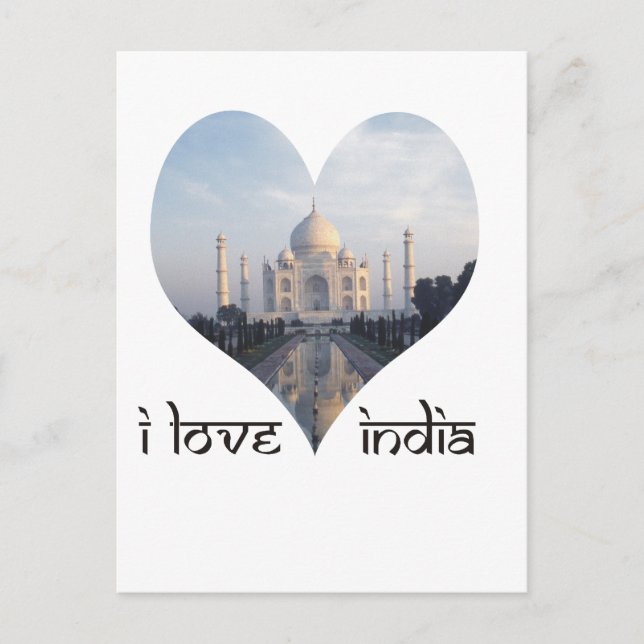Carte Postale I Love India with Taj Mahal (Devant)