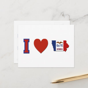 Carte Postale I Love Iowa Formé Drapeau d'État Big Red Heart