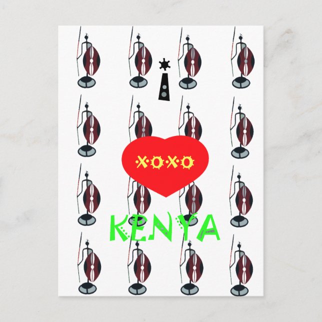 Carte Postale I Love Kenya Massai Art Print (Devant)