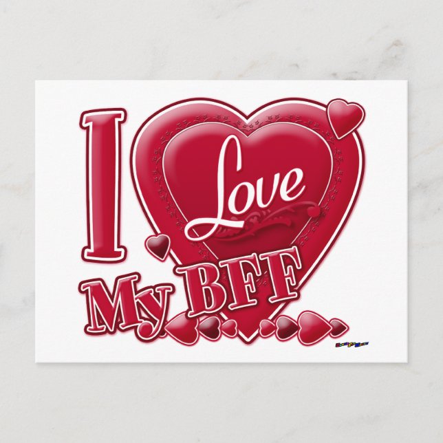 Carte Postale I Love My BFF rouge - coeur (Devant)