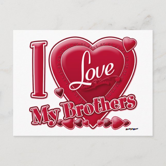 Carte Postale I Love My Brothers rouge - coeur (Devant)