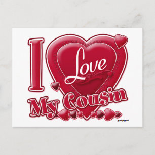 Carte Postale I Love My Cousin rouge - coeur