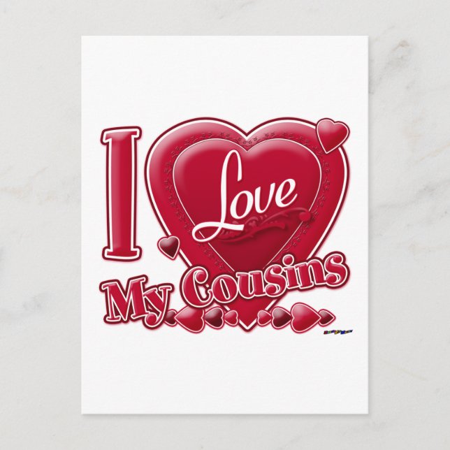 Carte Postale I Love My Cousins rouge - coeur (Devant)