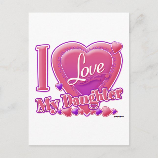 Carte Postale I Love My Daughter rose/violet - coeur (Devant)