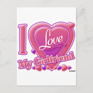 Carte Postale I Love My Girlfriend rose/violet - coeurs