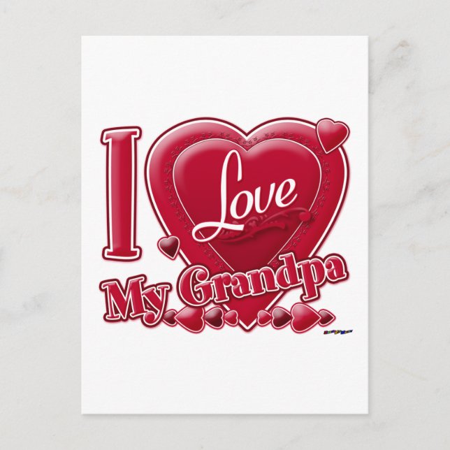 Carte Postale I Love My Grand-pa rouge - coeur (Devant)
