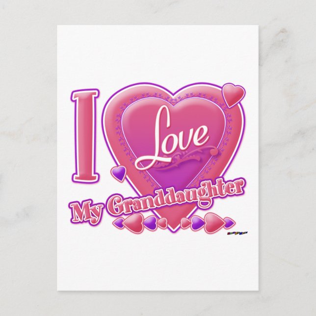 Carte Postale I Love My Grandgirl rose/violet - coeur (Devant)