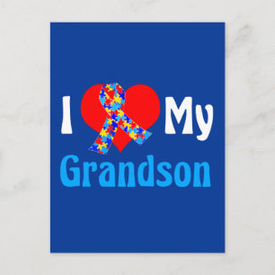 Carte Postale I Love My Grandson Autism Grand-Parent Bleu Ruban