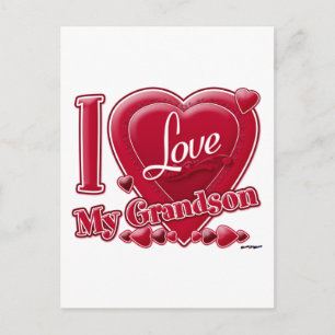 Carte Postale I Love My Grandson rouge - coeur